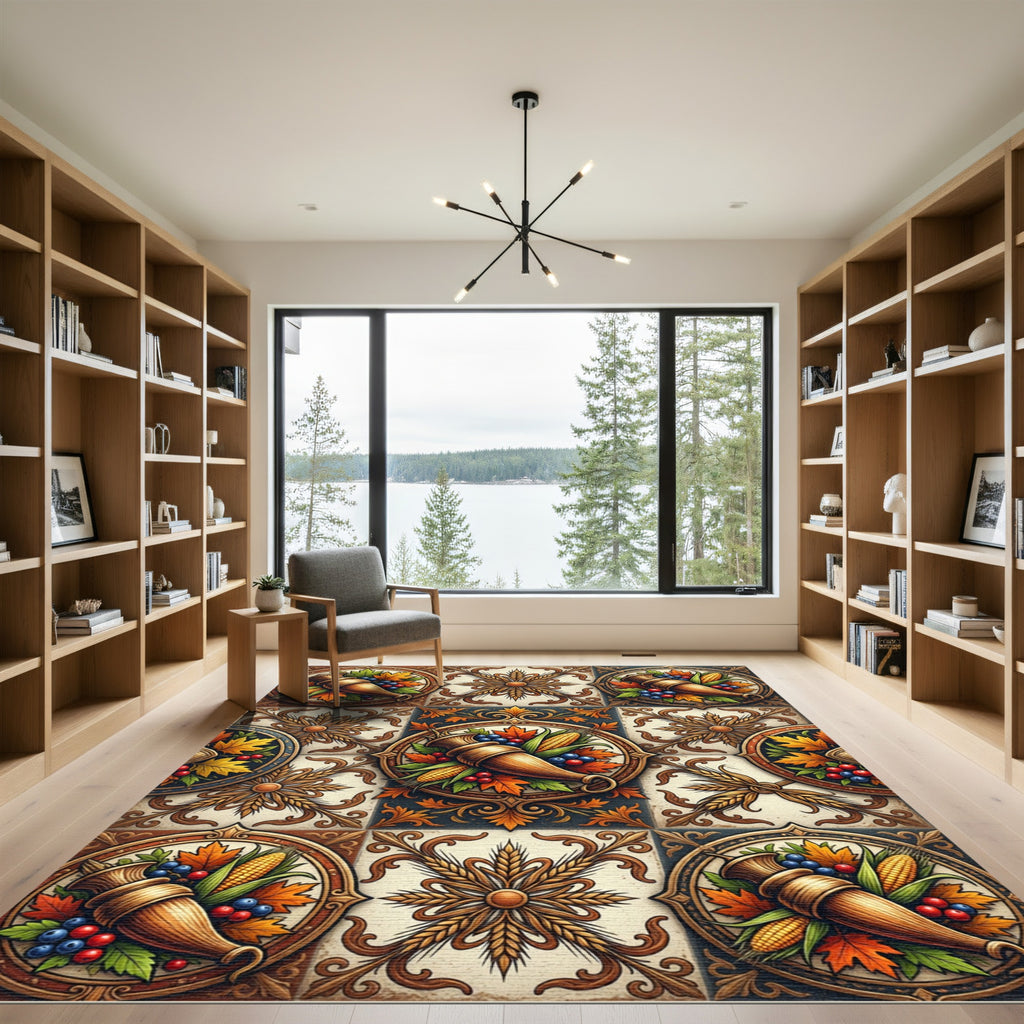 Earthy Harvest Cornucopia Wheat Tile Rug