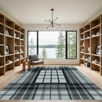 Sophisticated Charcoal and Slate Plaid Rug