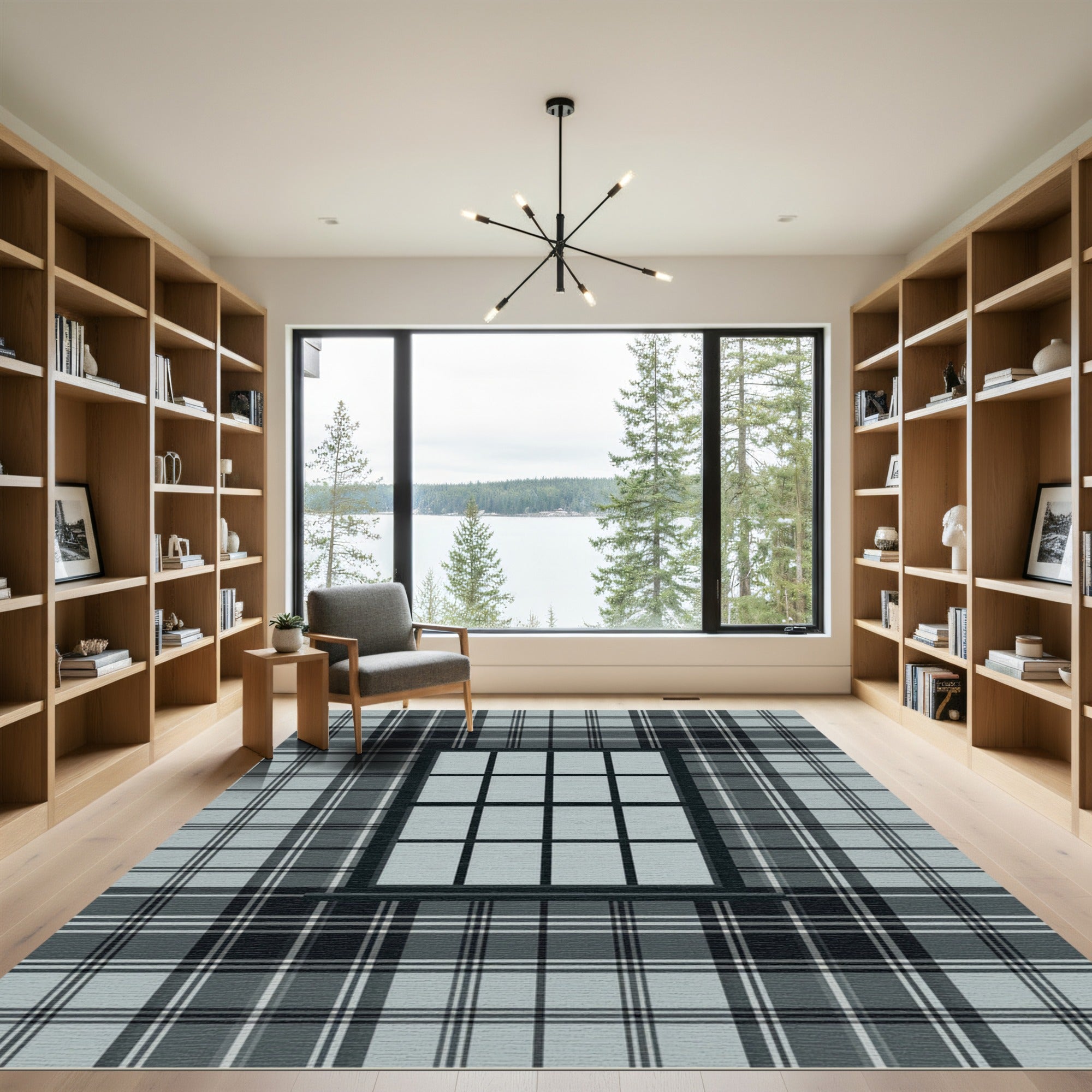 Sophisticated Charcoal and Slate Plaid Rug
