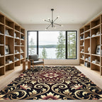 Deep Crimson Golden Floral Scroll Rug