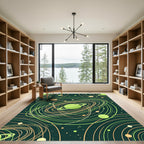 Green Orange Planet Orbit Galaxy Rug