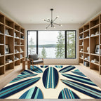 Coastal Blue Striped Surfboard Composition Rug