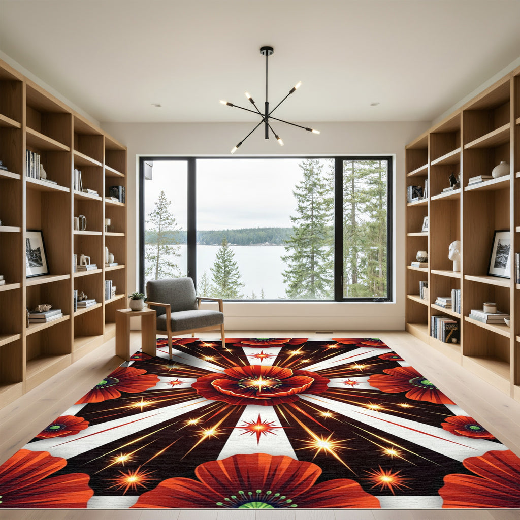 Radiant Red Poppy Bursting Fireworks Rug