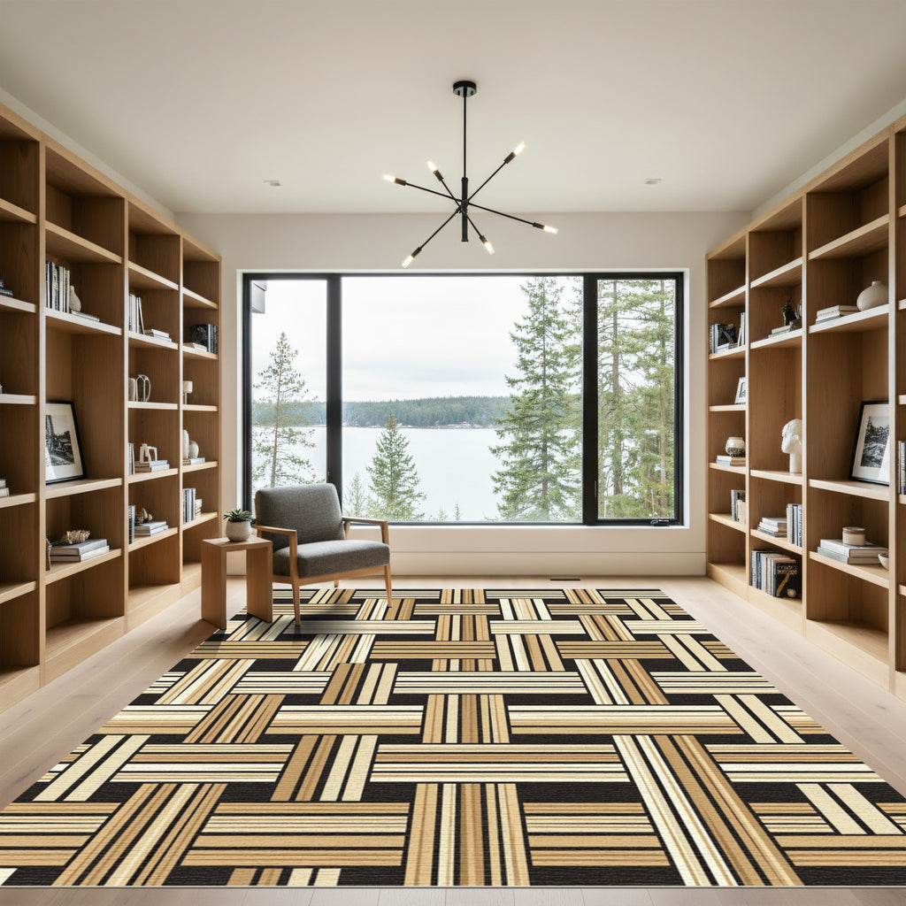 Modern Neutral Woven Bamboo Basketry Rug