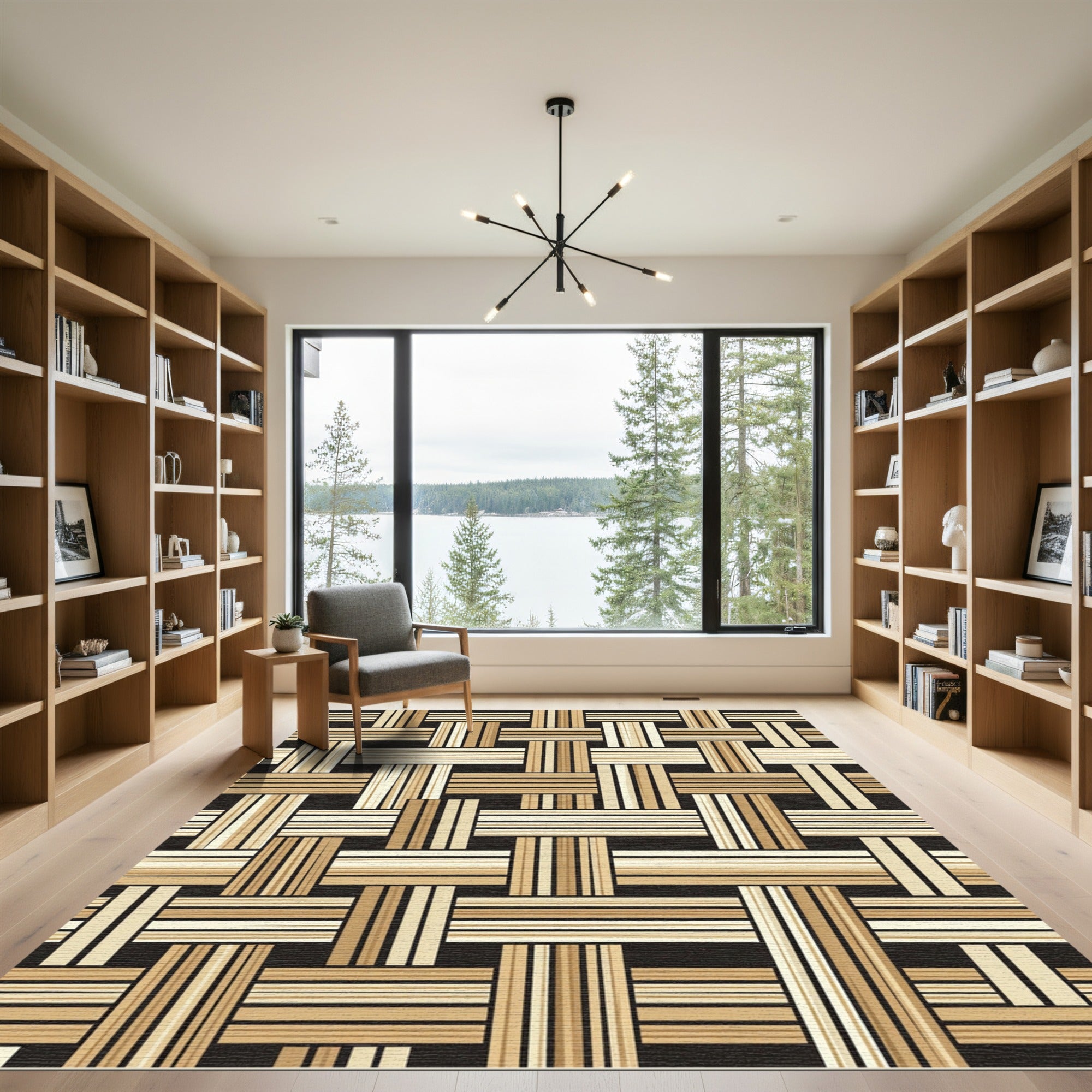 Modern Neutral Woven Bamboo Basketry Rug