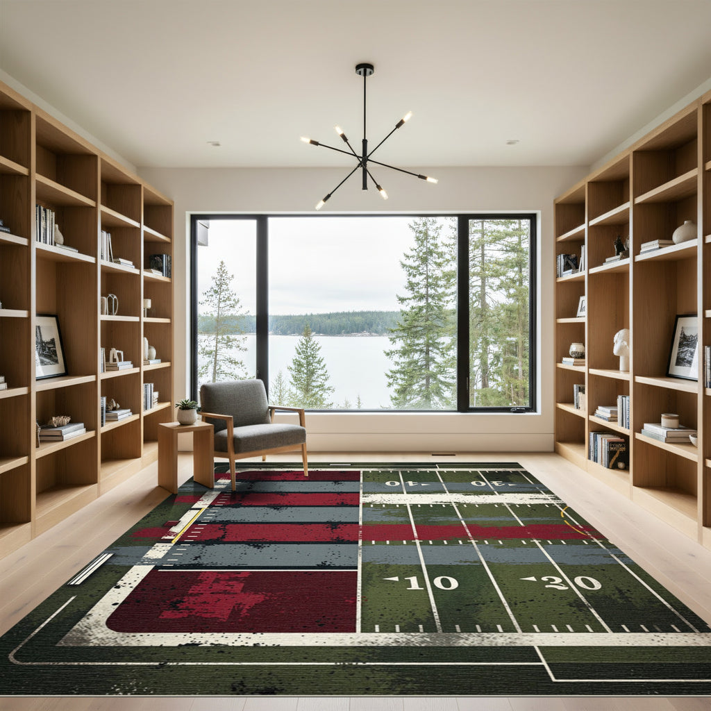 Distressed Grid Iron Field Area Rug