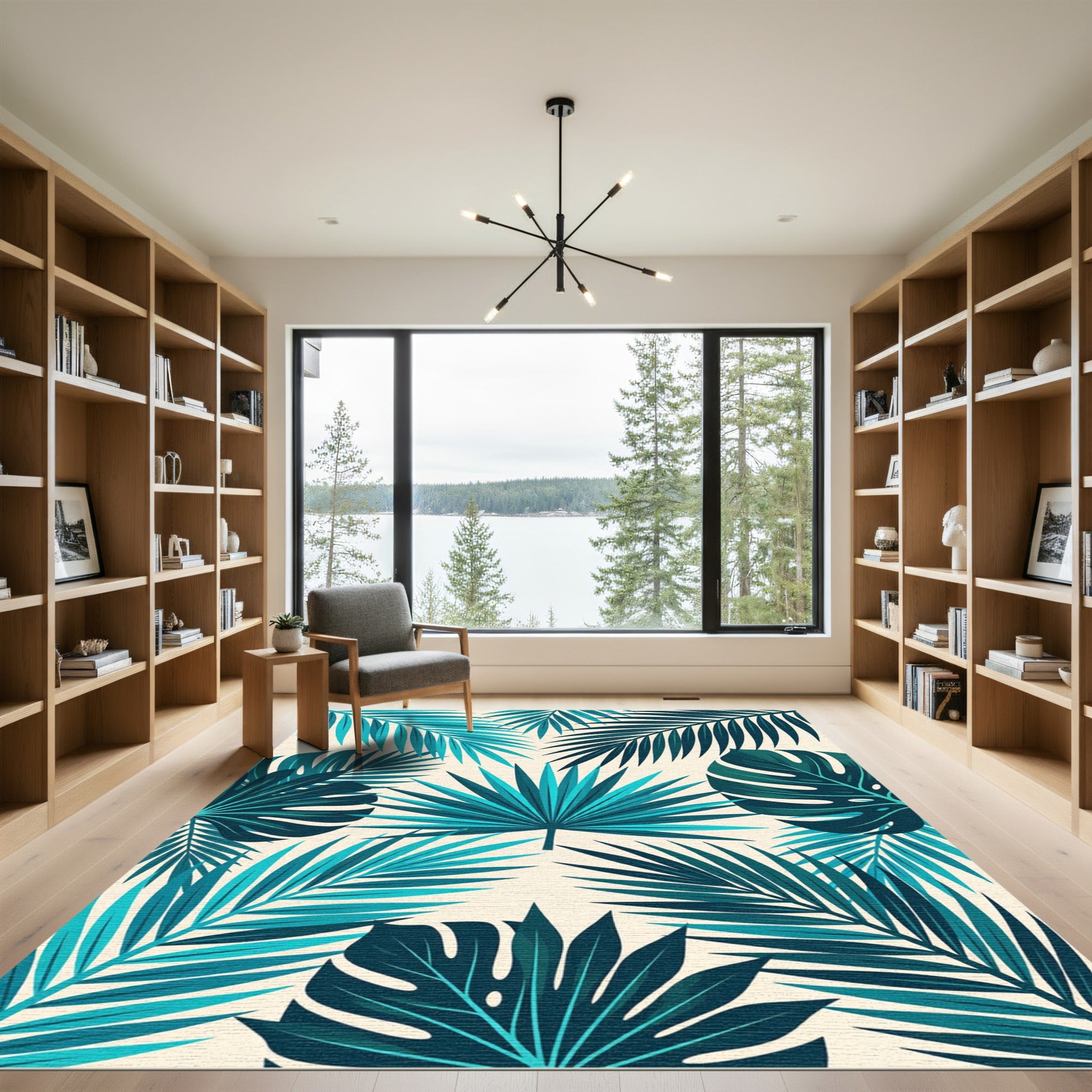 Lush Turquoise Tropical Foliage Rug