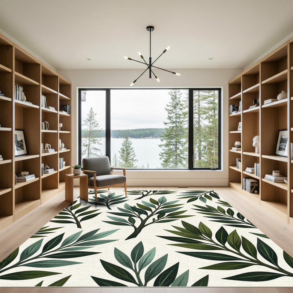 Green Leafy Branches Repeating Pattern Rug