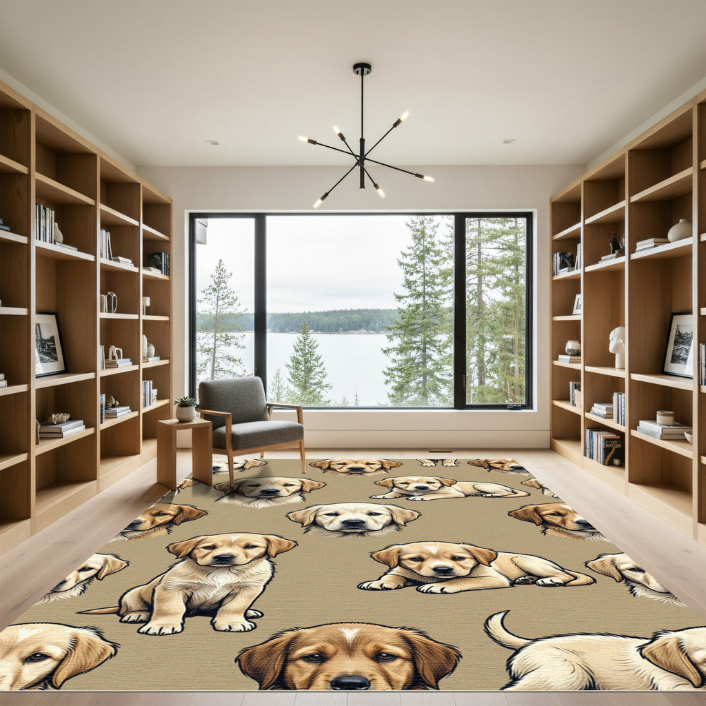 Adorable Golden Retriever Puppy Cream Rug