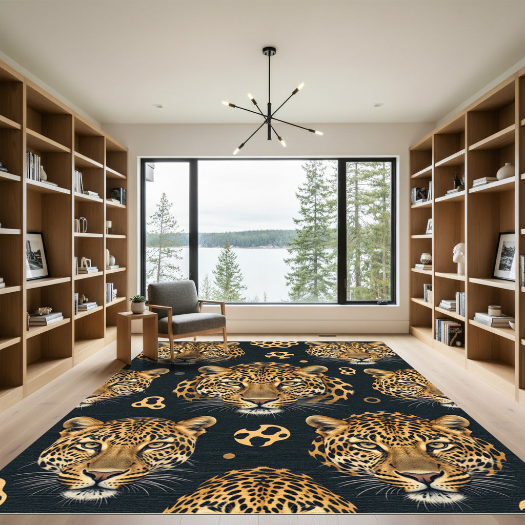 Leopard Print Animal Face Composition Rug