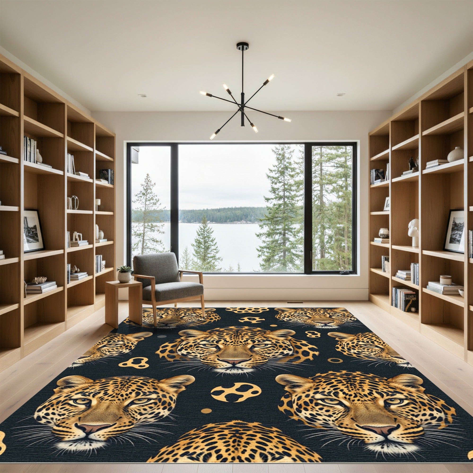 Leopard Print Animal Face Composition Rug