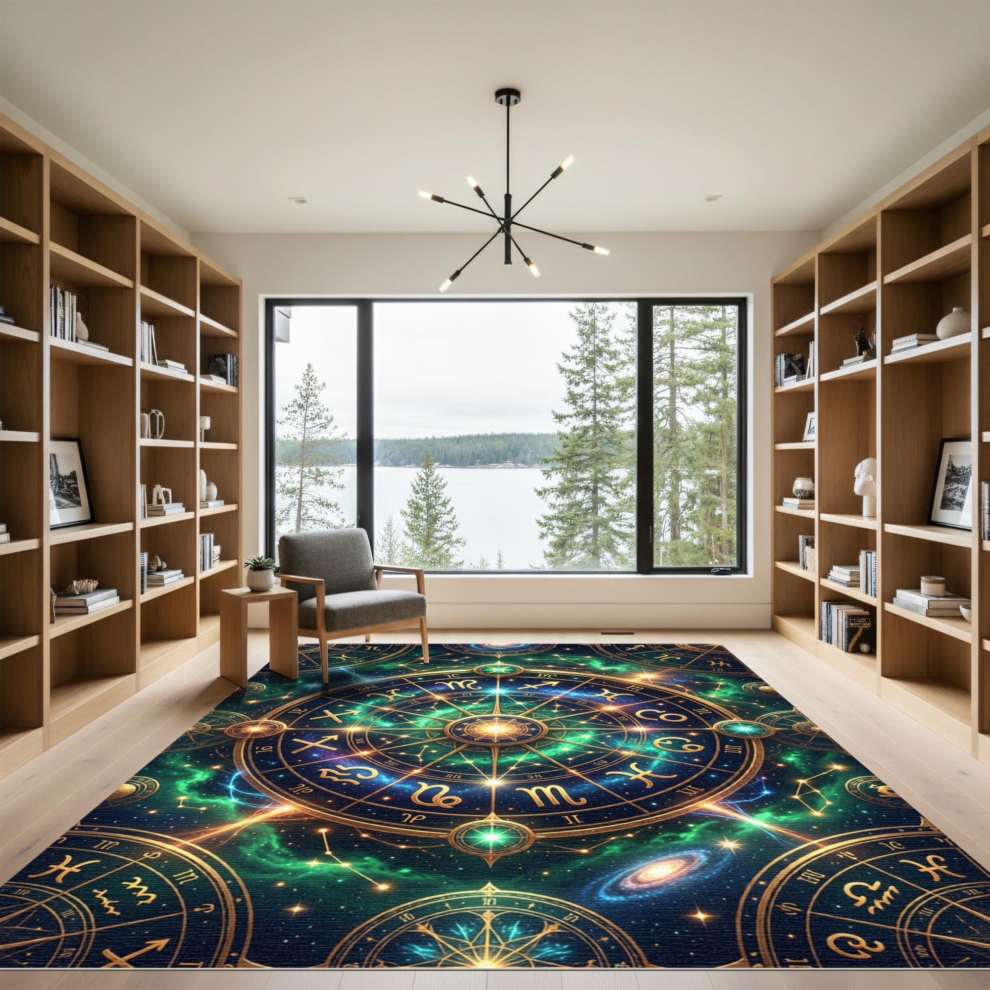 Celestial Golden Zodiac Constellation Art Rug