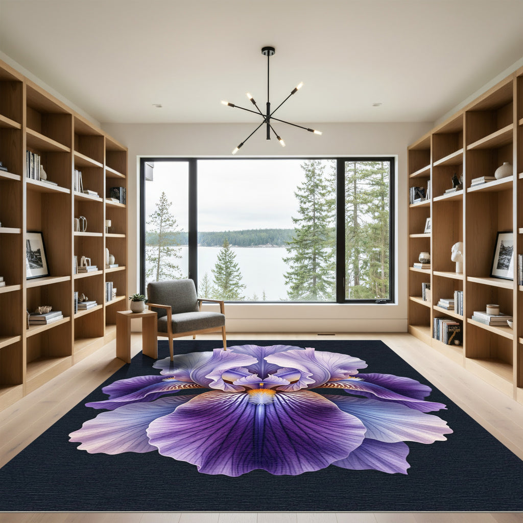 Majestic Purple Iris Floral Bloom Rug