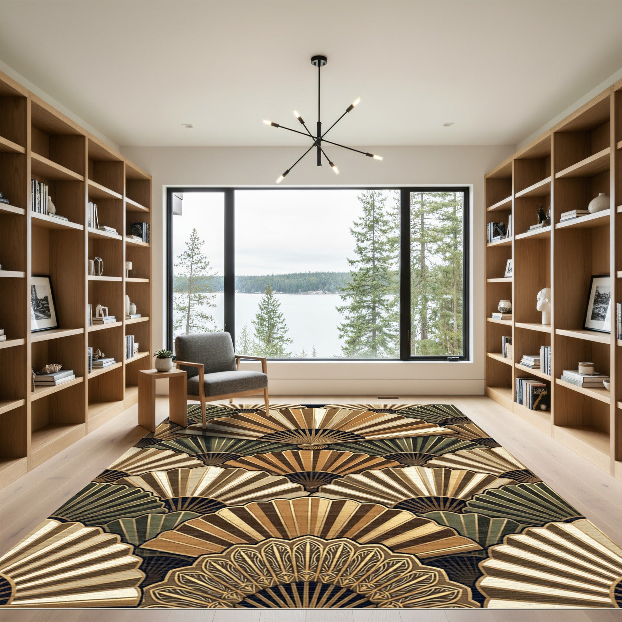 Elegant Golden Fan Arrangement Rug