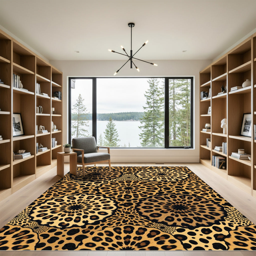 Golden Leopard Medallion Flora Rug