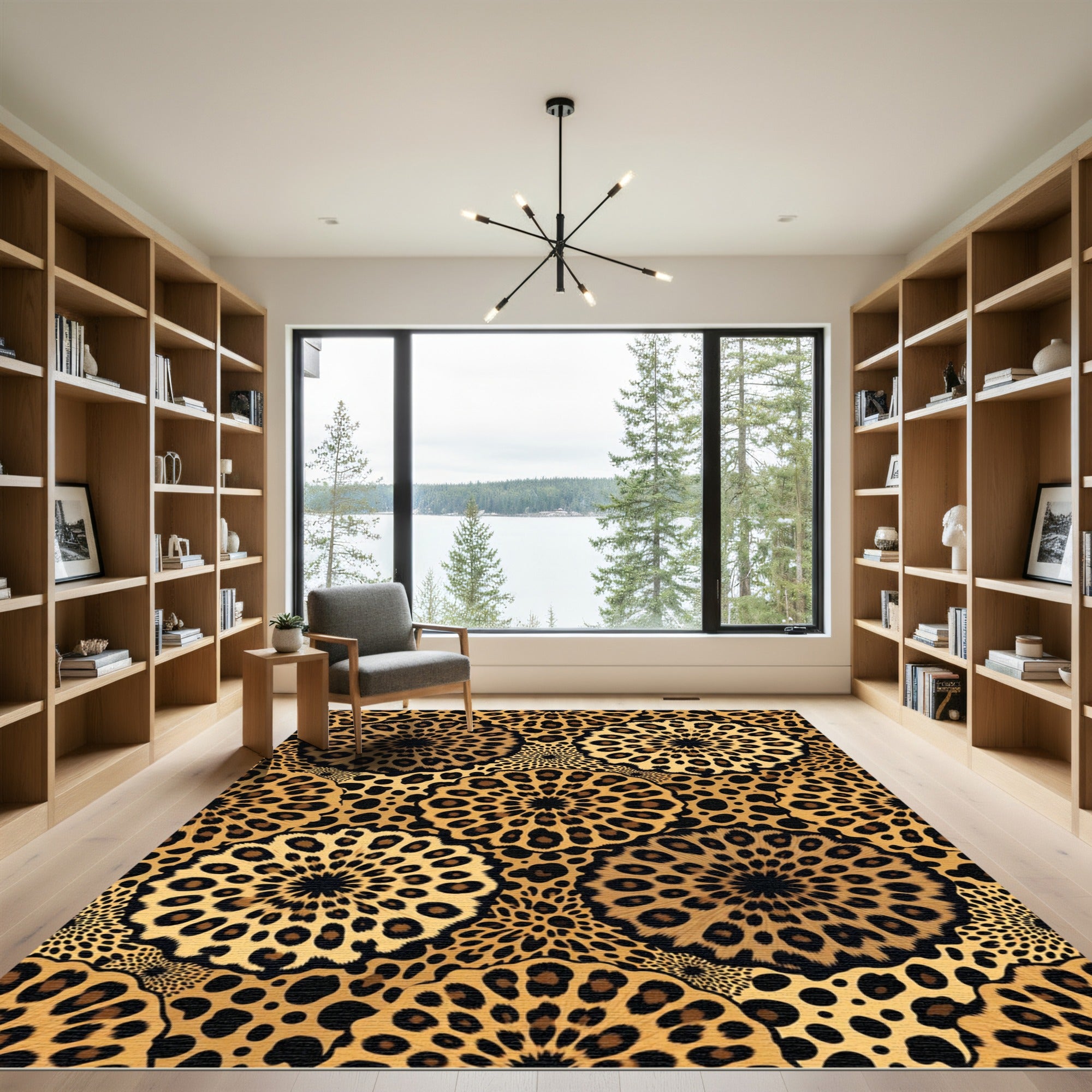 Golden Leopard Medallion Flora Rug