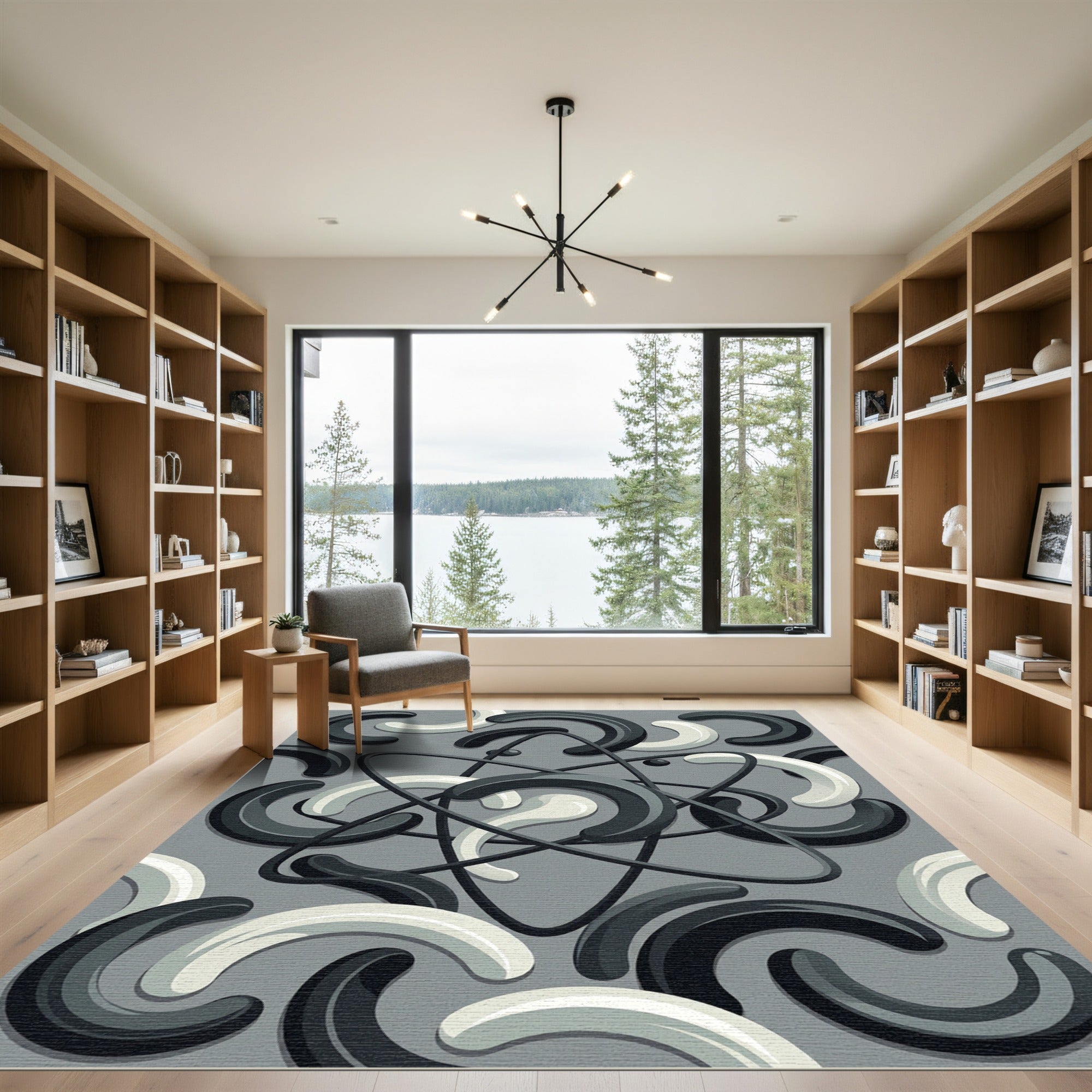 Monochromatic Atom Orbit Swirl Rug