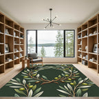Elegant Olive Branch Botanical Wreath Rug