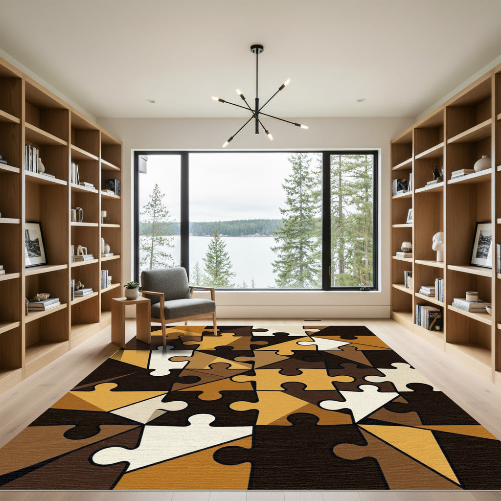 Abstract Geometric Jigsaw Earth Tone Rug