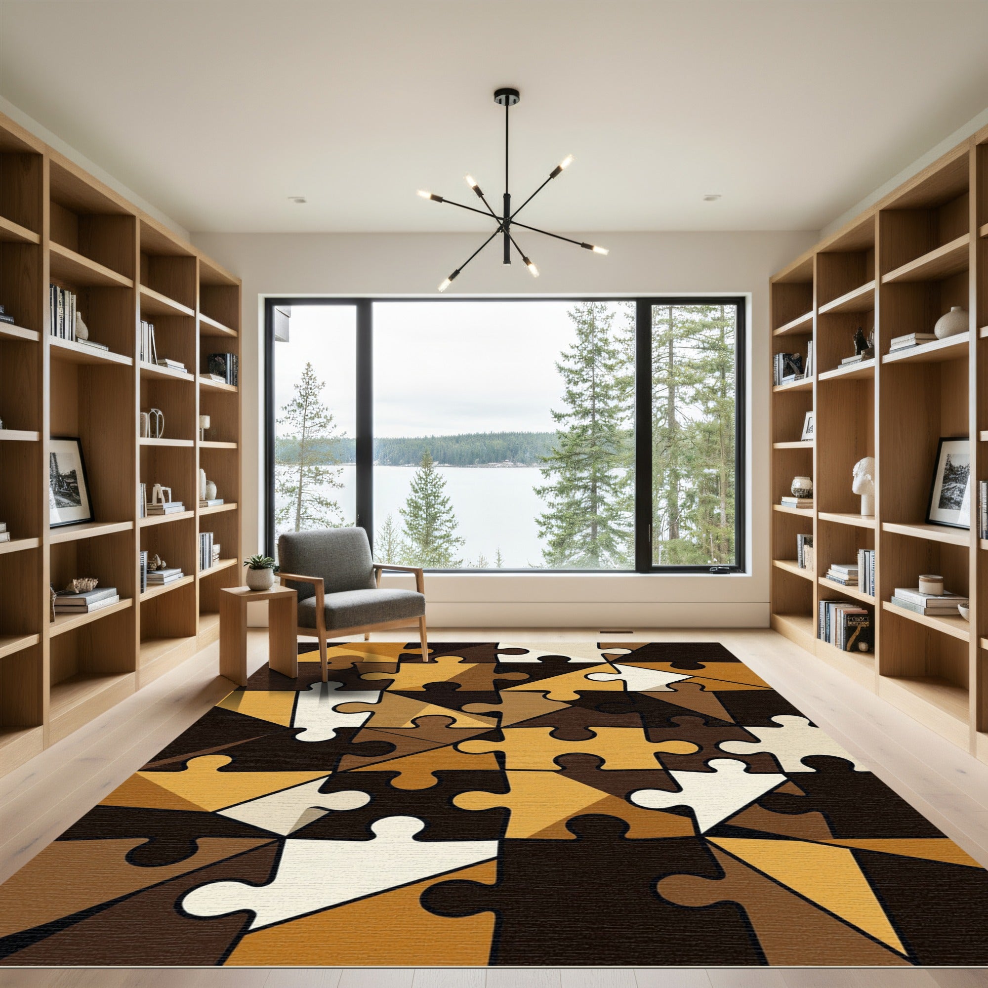 Abstract Geometric Jigsaw Earth Tone Rug
