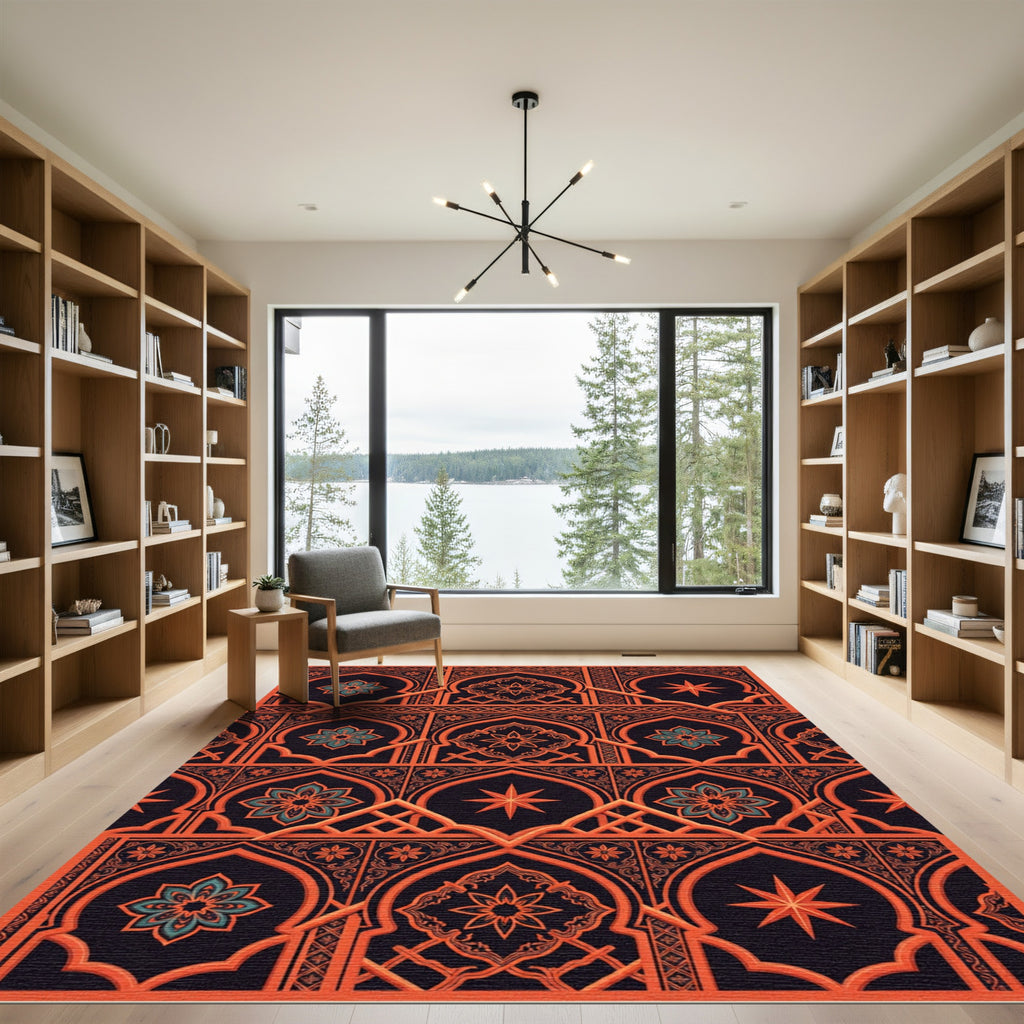 Vibrant Orange Archway Floral Lattice Rug
