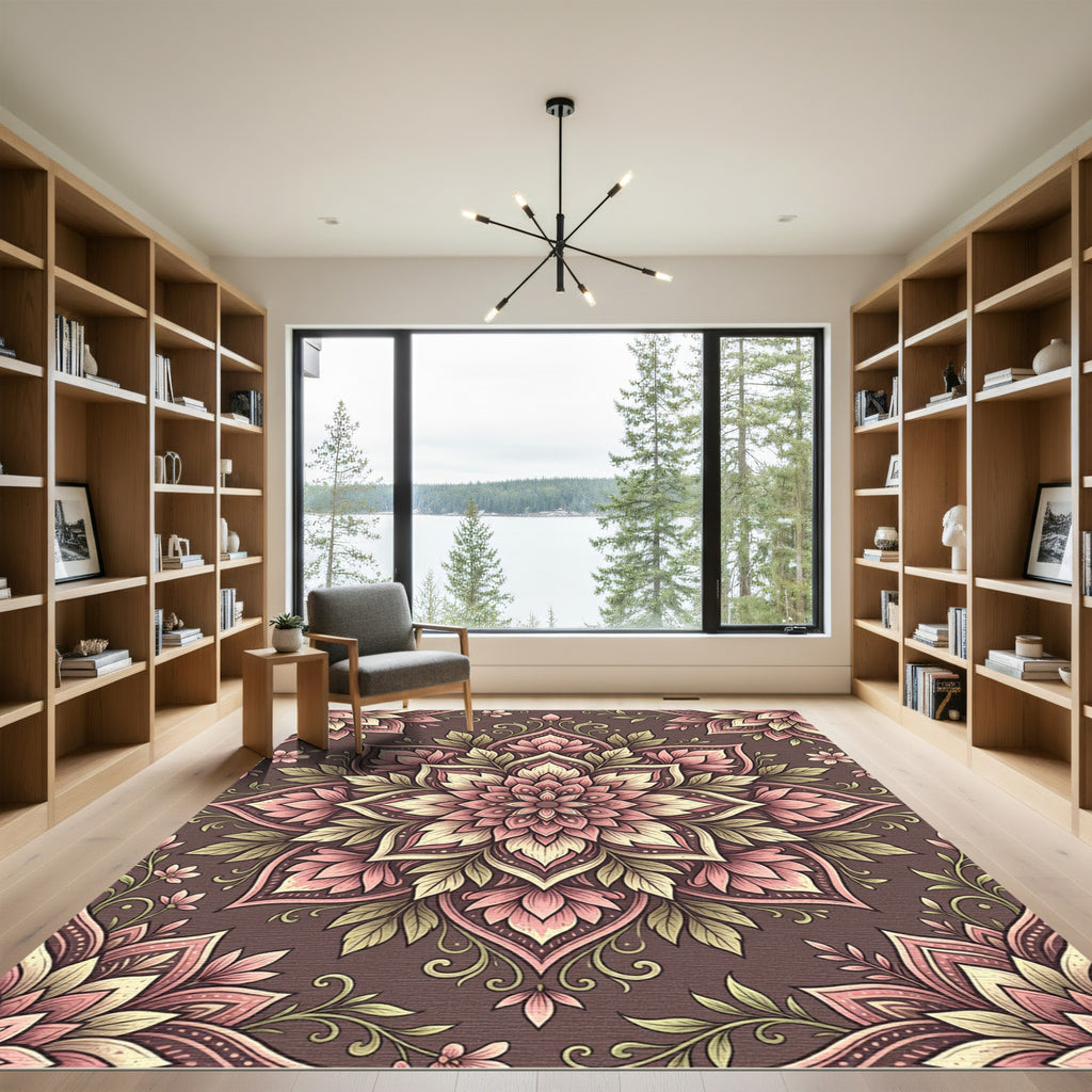 Vintage Pink Floral Mandala Rug