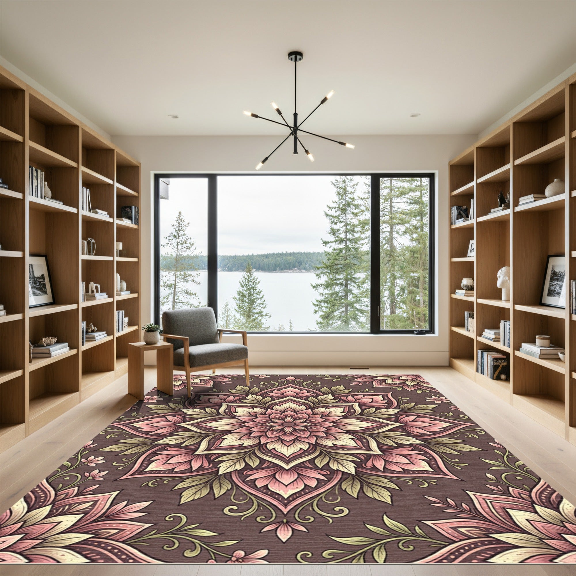 Vintage Pink Floral Mandala Rug