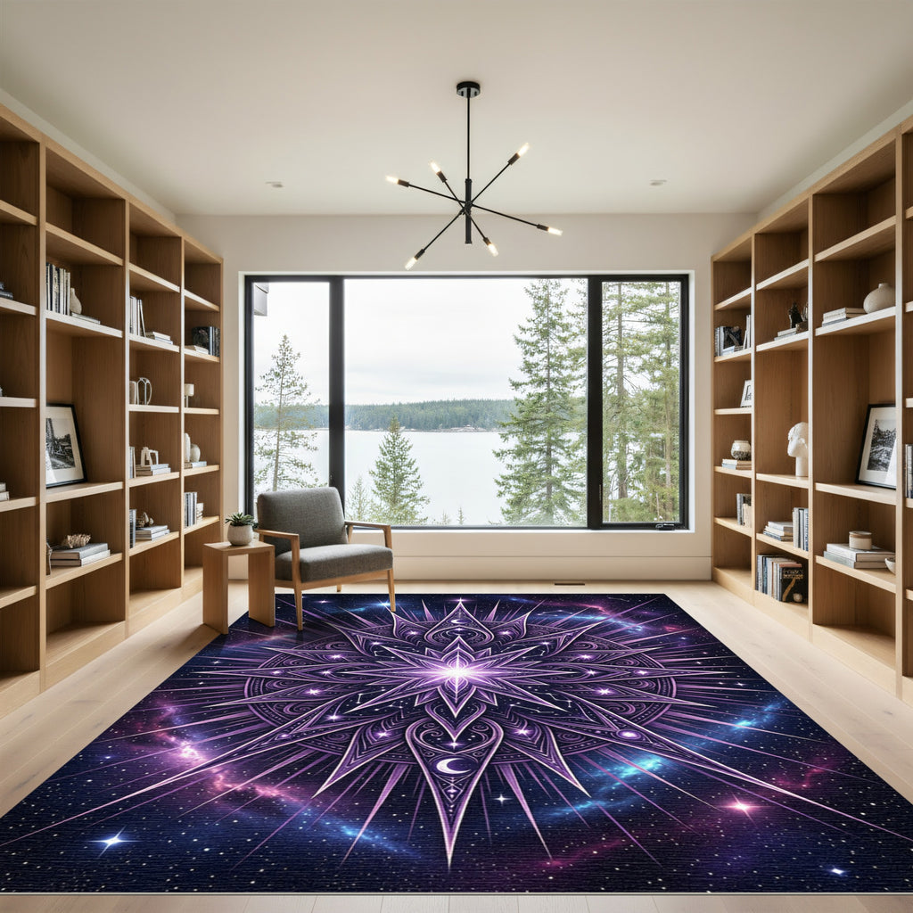Celestial Purple Radiant Star Mandala Rug