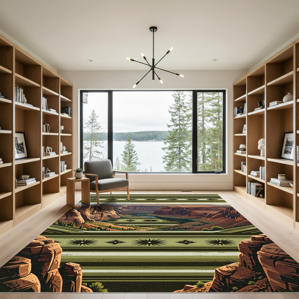 Earthy Canyon Landscape Geometric Star Rug