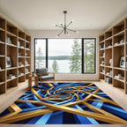 Golden Geometric Vortex Blue Infinity Rug