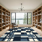 Modern Blue Geometric Plaid Rug