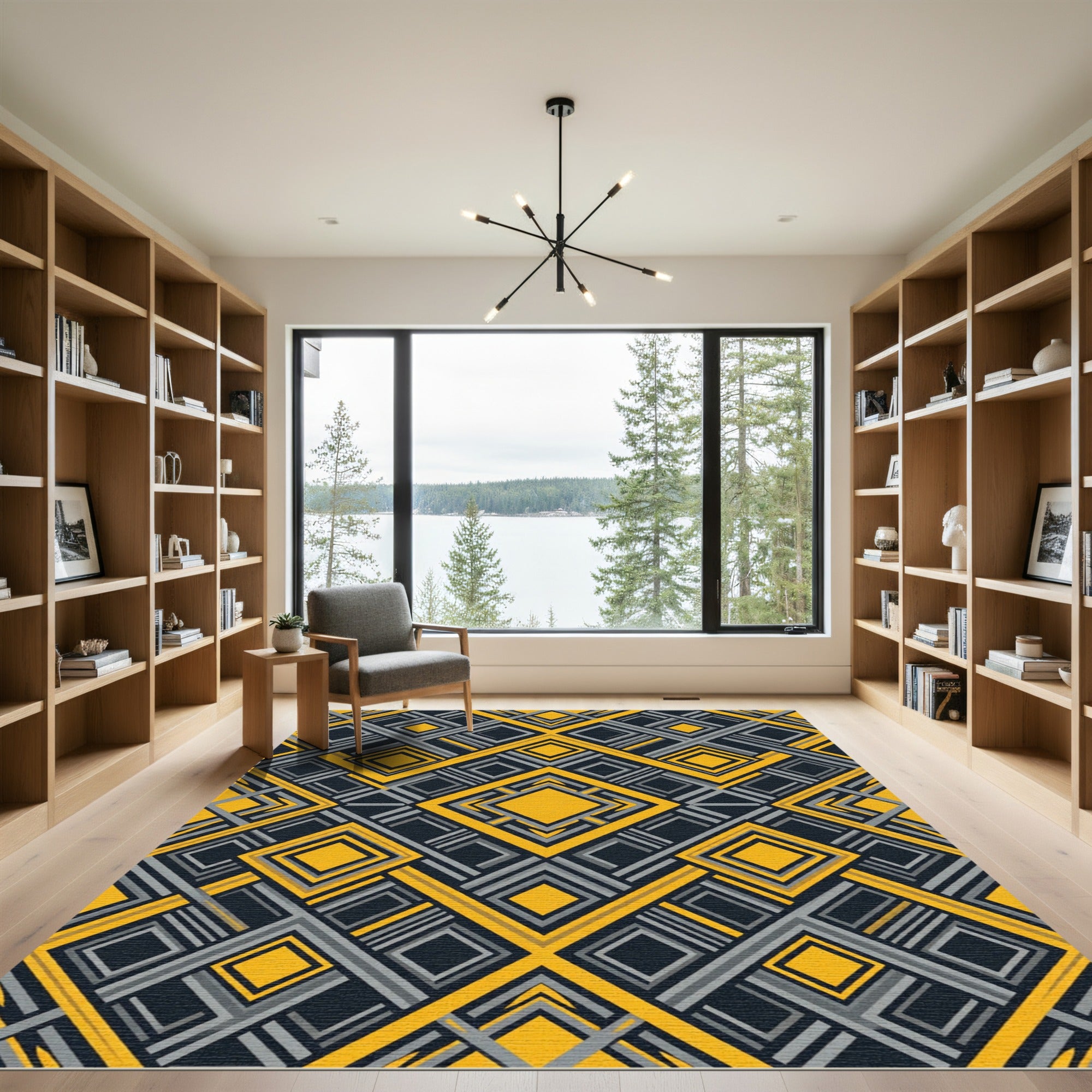 Bold Yellow Gray Geometric Diamond Rug