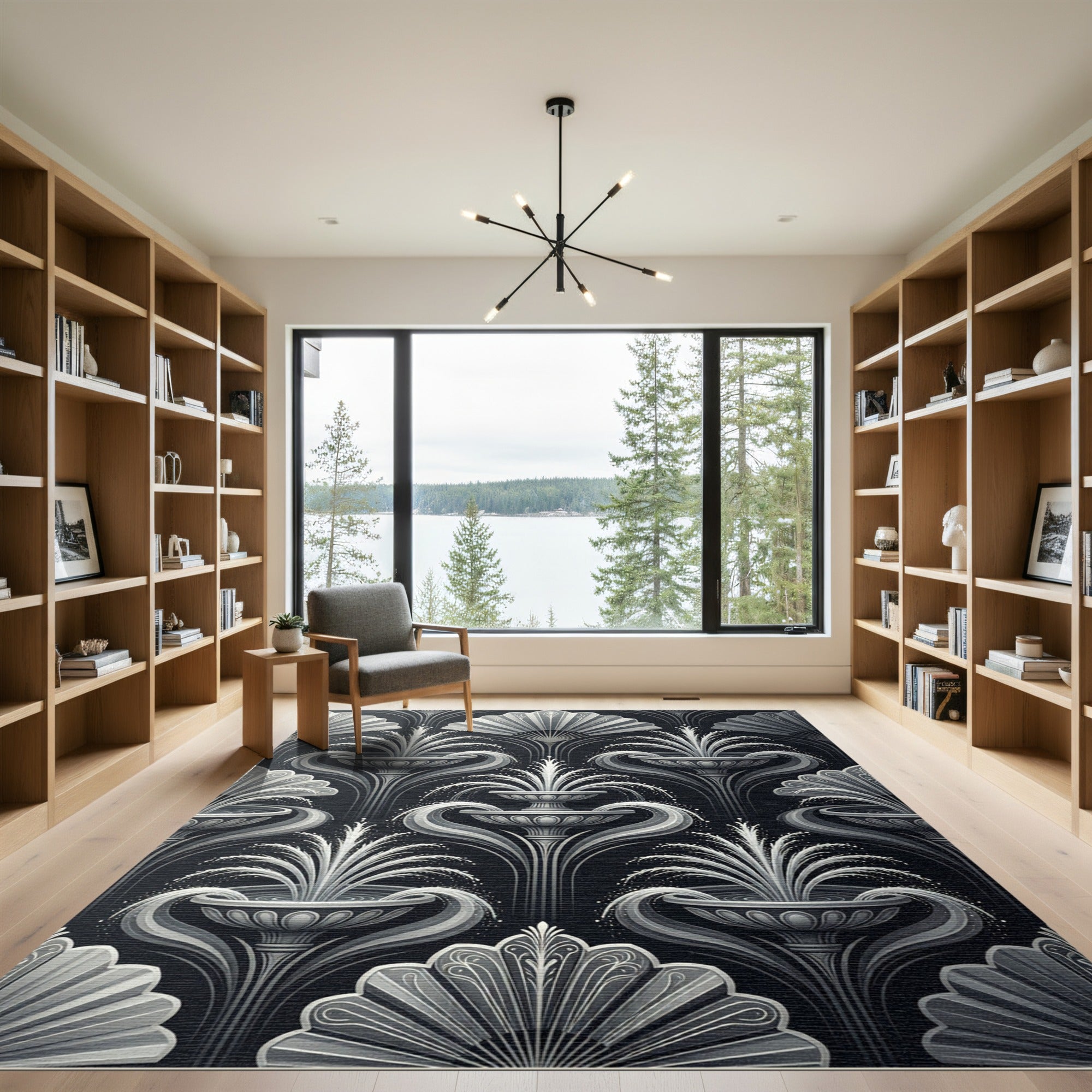 Art Deco Gray Fountain Fan Rug