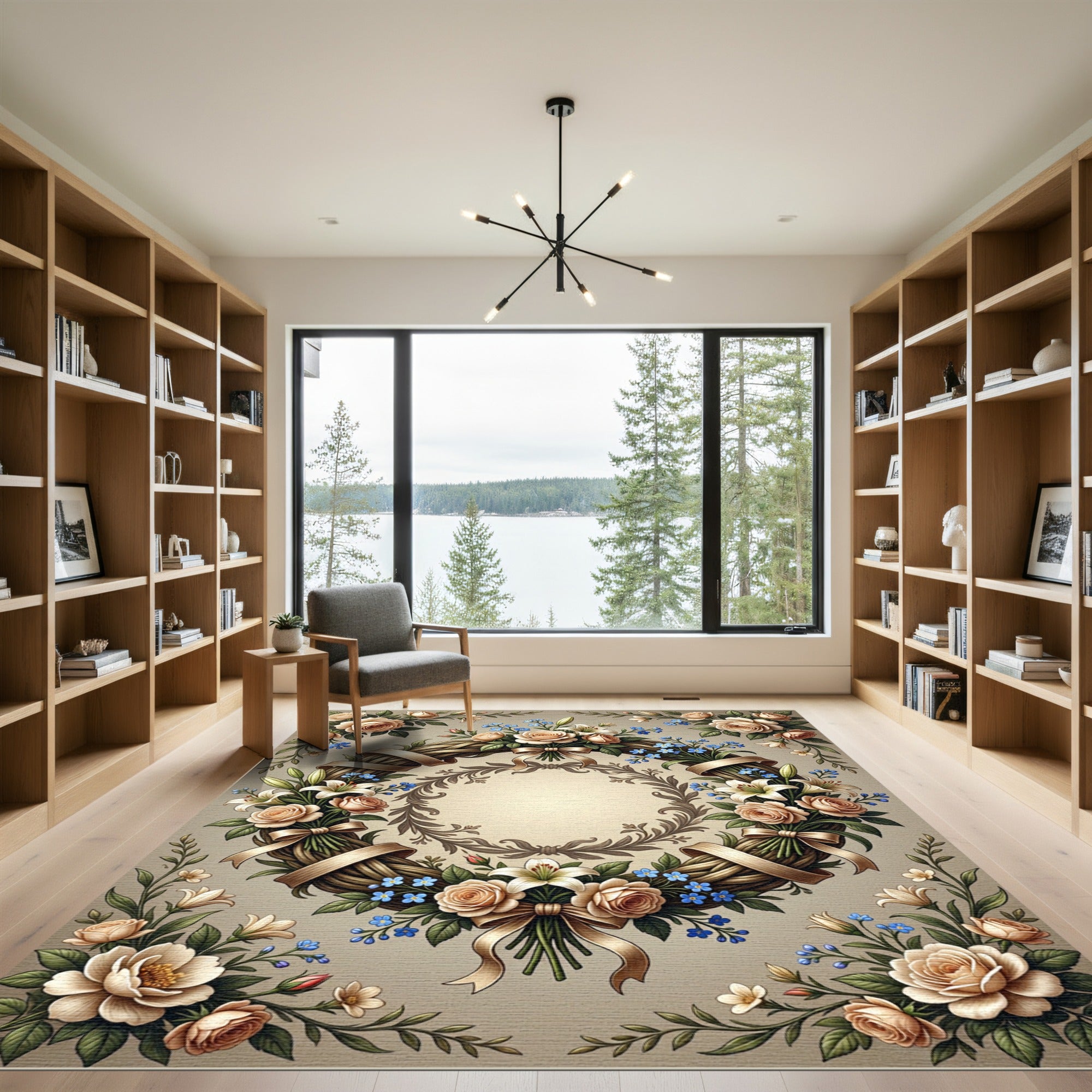 Floral Wreath with Ribbon And Lilies Rug