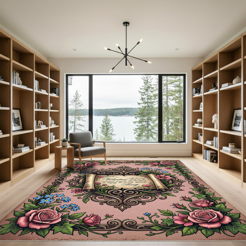 Vintage Rose Floral Scroll Ornament Rug