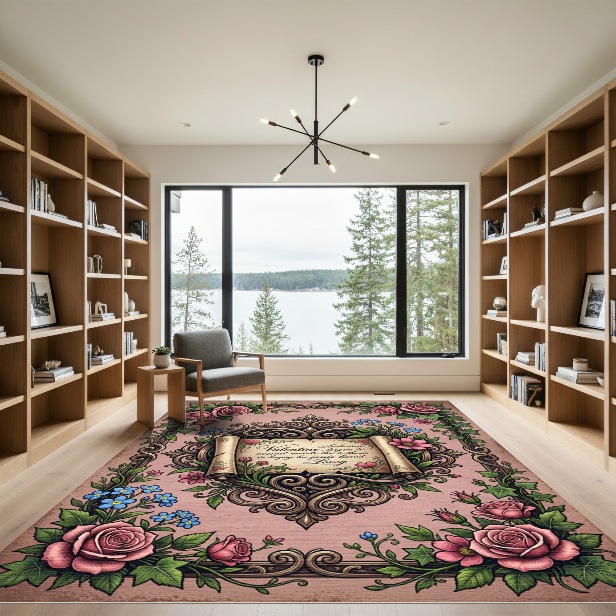 Vintage Rose Floral Scroll Ornament Rug