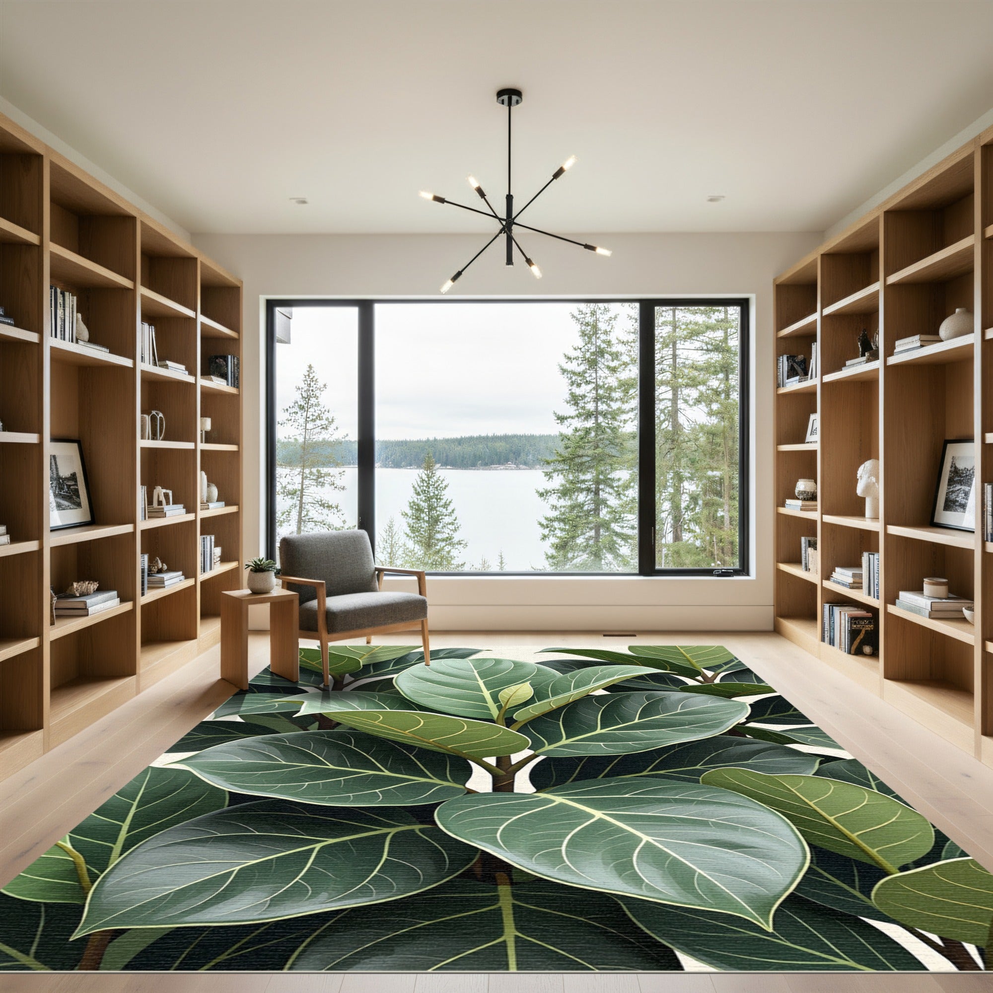 Vibrant Green Leafy Botanical Pattern Rug