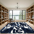 Modern Black Cat Typographic Art Rug