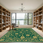 Emerald Floral Vine Border Rug