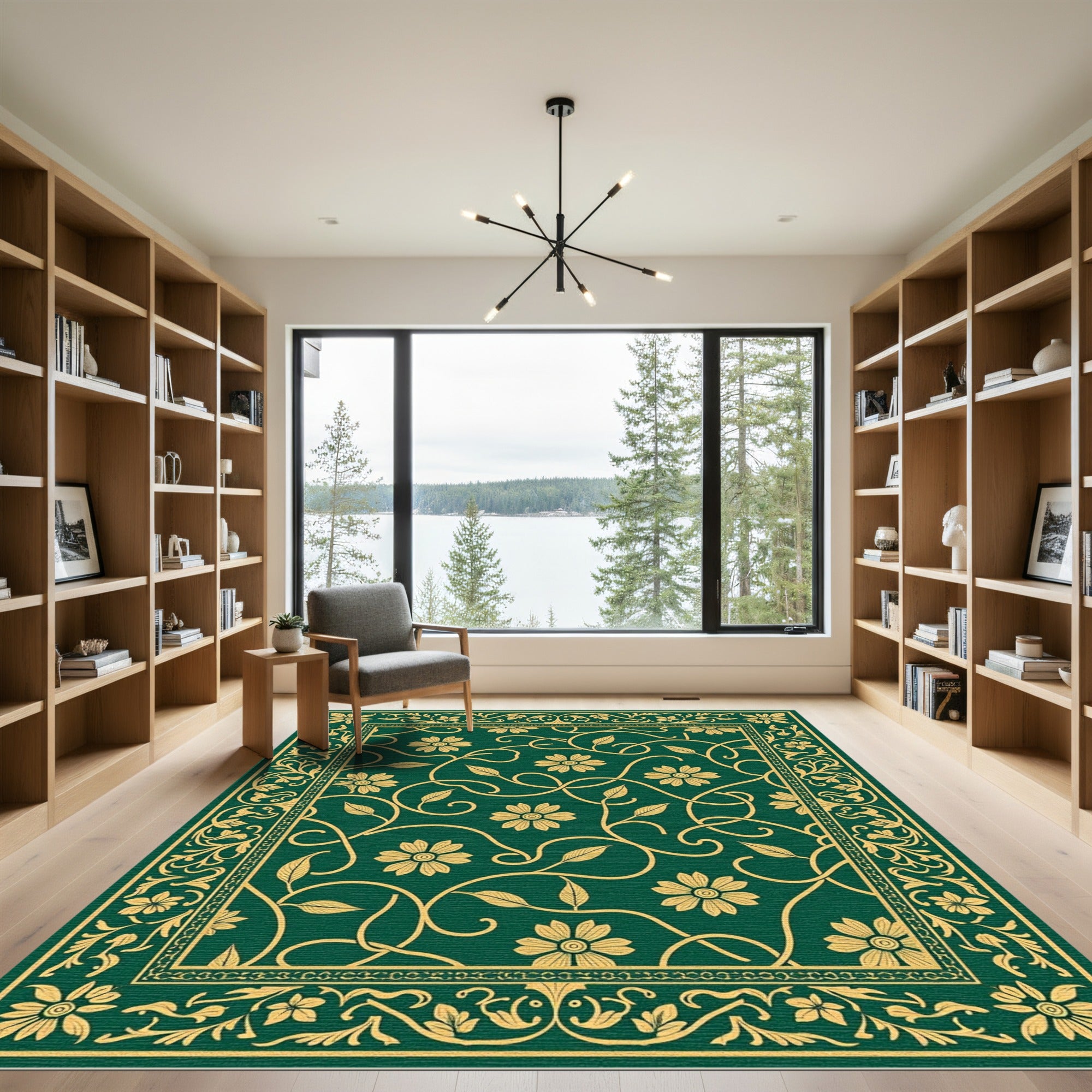 Emerald Floral Vine Border Rug