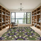 Purple Passionflower Green Leaf Harmony Rug