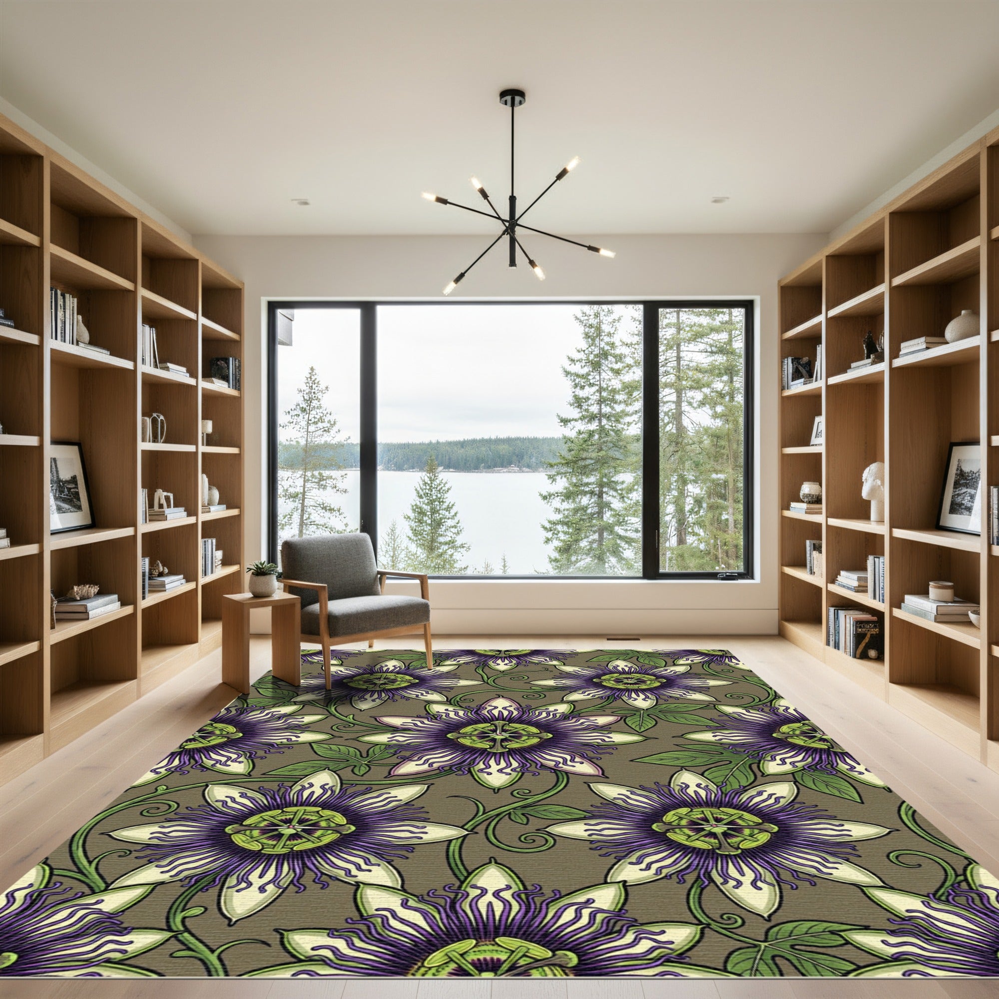 Purple Passionflower Green Leaf Harmony Rug