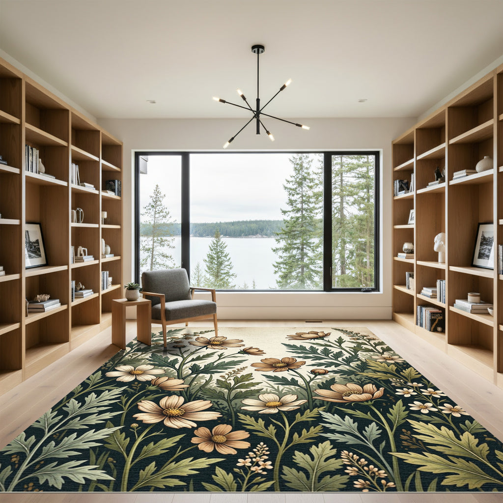 Vintage Earthy Floral Meadow Illustration Rug