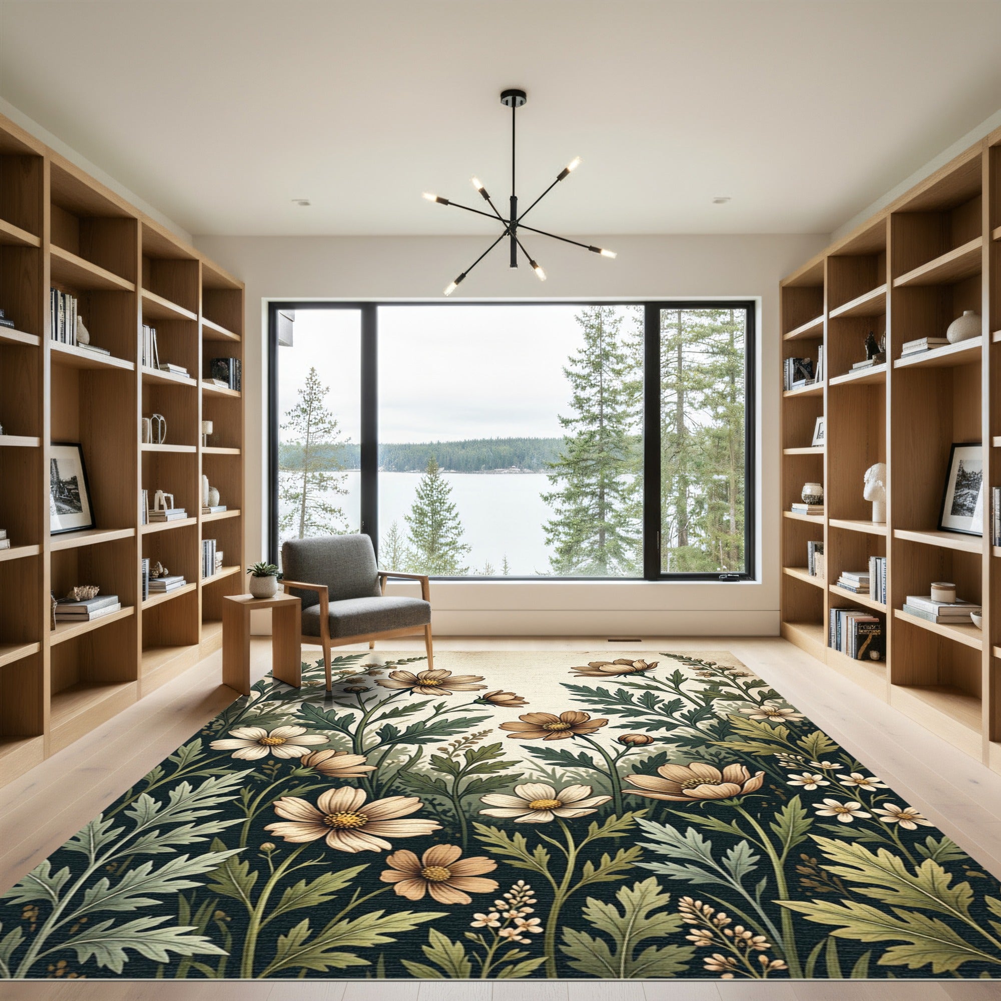 Vintage Earthy Floral Meadow Illustration Rug