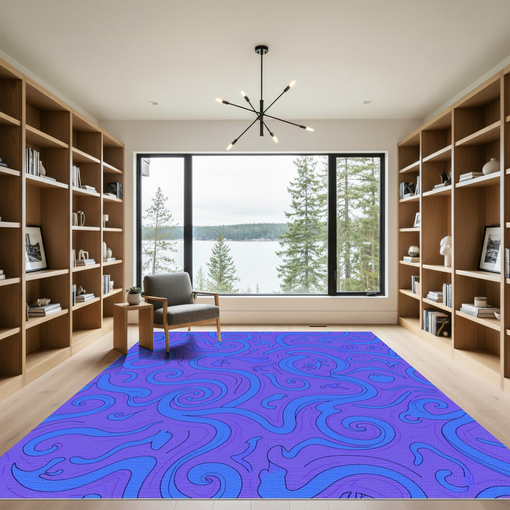 Abstract Blue Swirls Violet Background Rug