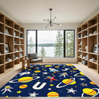 Cosmic Astronaut Rocket Planet Scene Rug