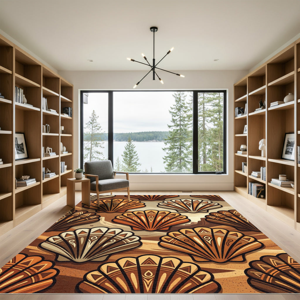 Earthy Shell Medallion Composition Rug