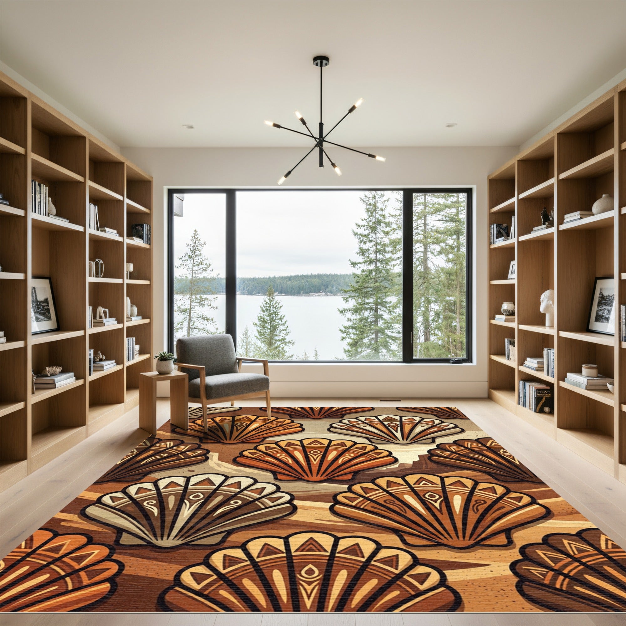 Earthy Shell Medallion Composition Rug