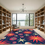 Crimson Starfish Shell Coral Background Rug