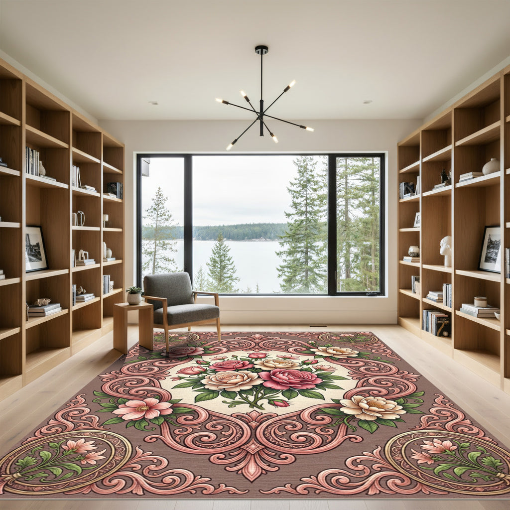 Rose Garland Floral Medallion Arrangement Rug